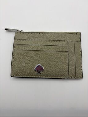 kate spade Olive Green Pebble Leather Card Holder with Spade Logo